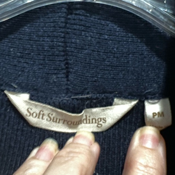 Soft Surroundings Navy Embroidered Sweater Cardigan Coat Size PM - Picture 5 of 6